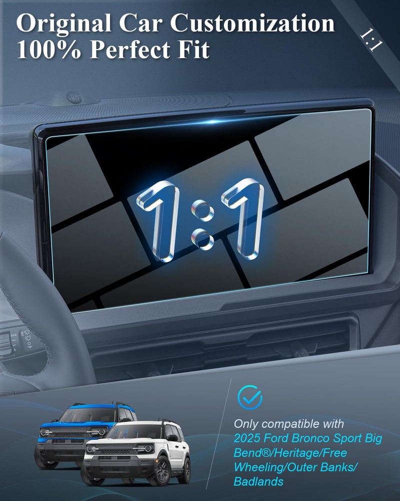 BIBIBO for 2025 2026 Ford Bronco Sport Screen Protector 2025-2026 Ford Bronco Sport Big Bend®/Heritage/Free Wheeling/Outer Banks/Badlands 13.2" Tempered Glass [Anti Glare& Scratch Ultra-Clear] 2025+ Ford Bronco Sport Accessories 2025 2026 - Image 3